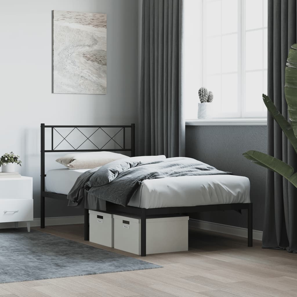 Metal Bed Frame without Mattress with Headboard Black 75 cm 190 cm