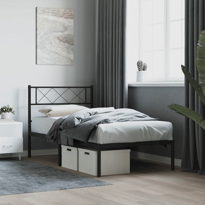 Metal Bed Frame without Mattress with Headboard Black 75 cm 190 cm