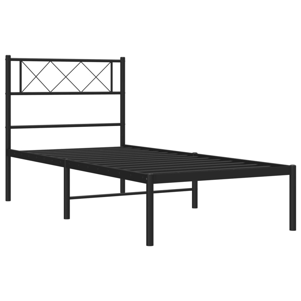 Metal Bed Frame without Mattress with Headboard Black 80 cm 200 cm