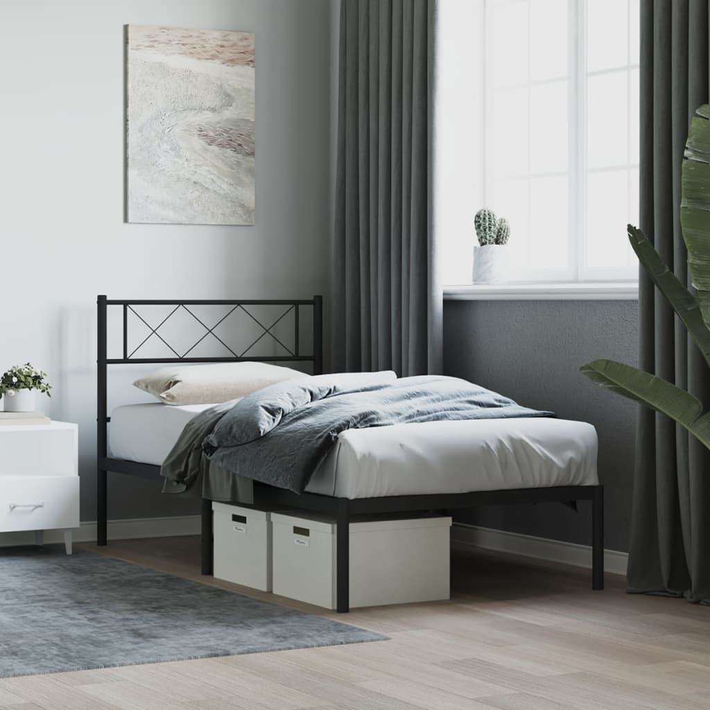 Metal Bed Frame without Mattress with Headboard Black 80 cm 200 cm