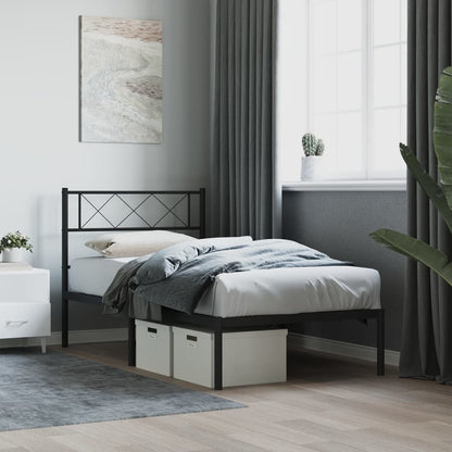 Metal Bed Frame without Mattress with Headboard Black 80 cm 200 cm