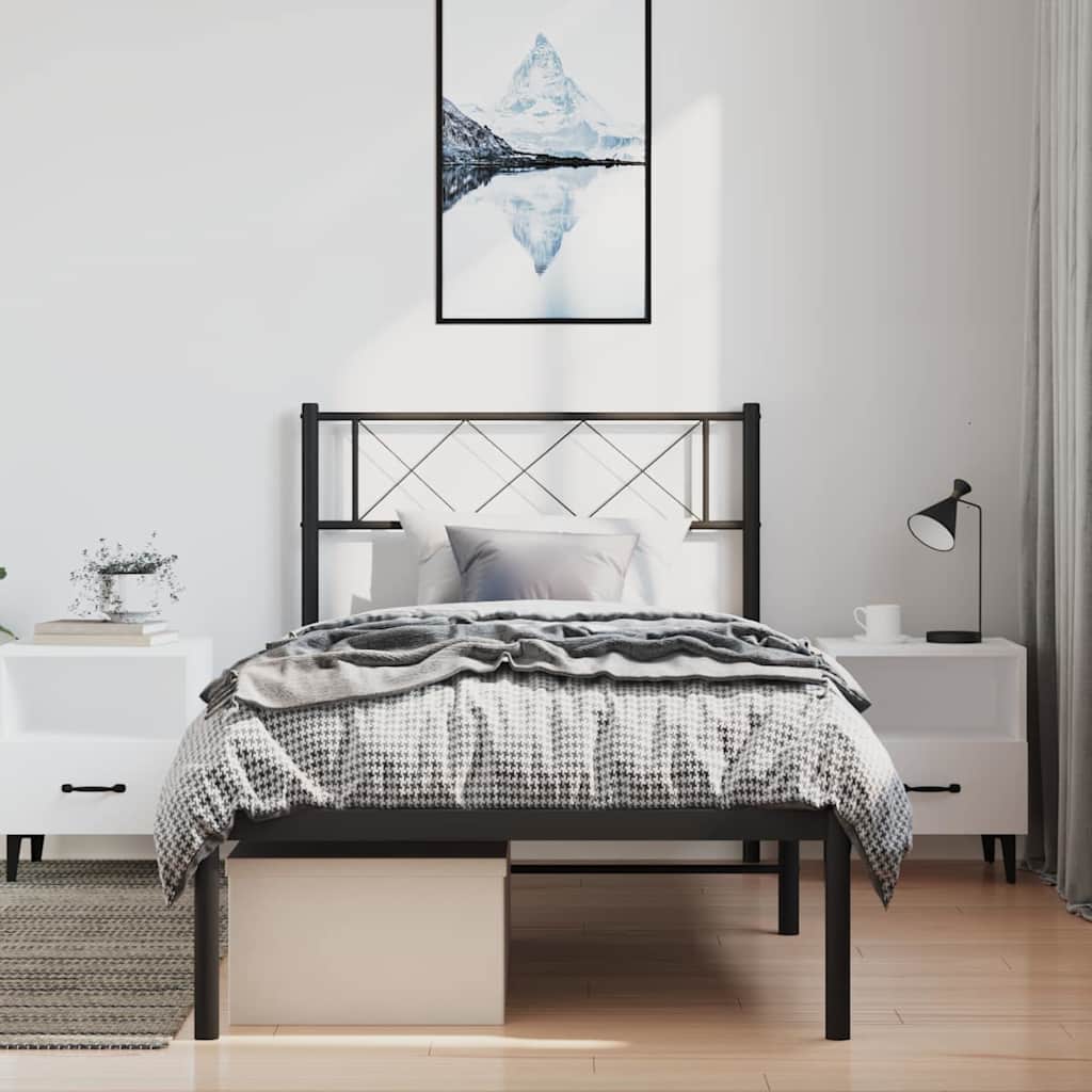 Metal Bed Frame without Mattress with Headboard Black 100 cm 190 cm
