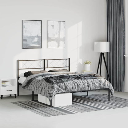 Metal Bed Frame without Mattress with Headboard Black 135 cm 190 cm