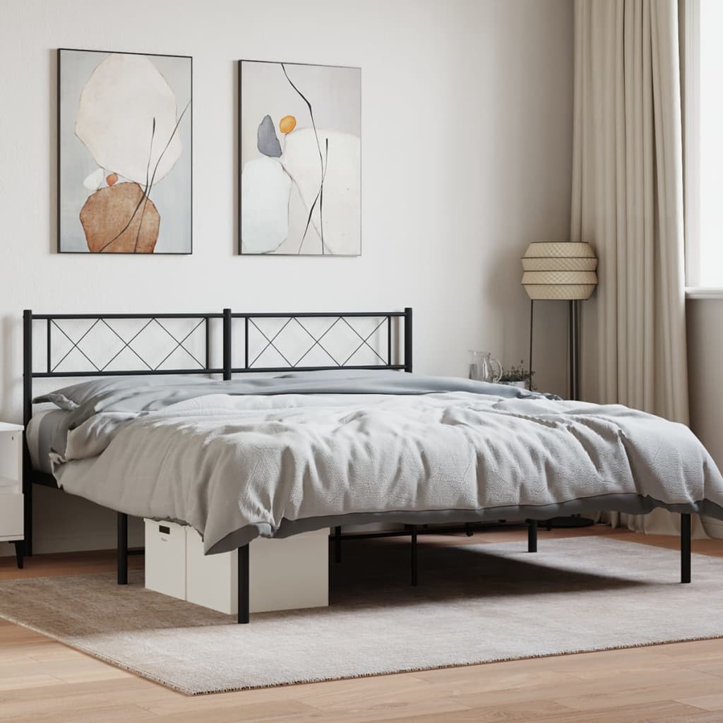 Metal Bed Frame without Mattress with Headboard Black 140 cm 200 cm