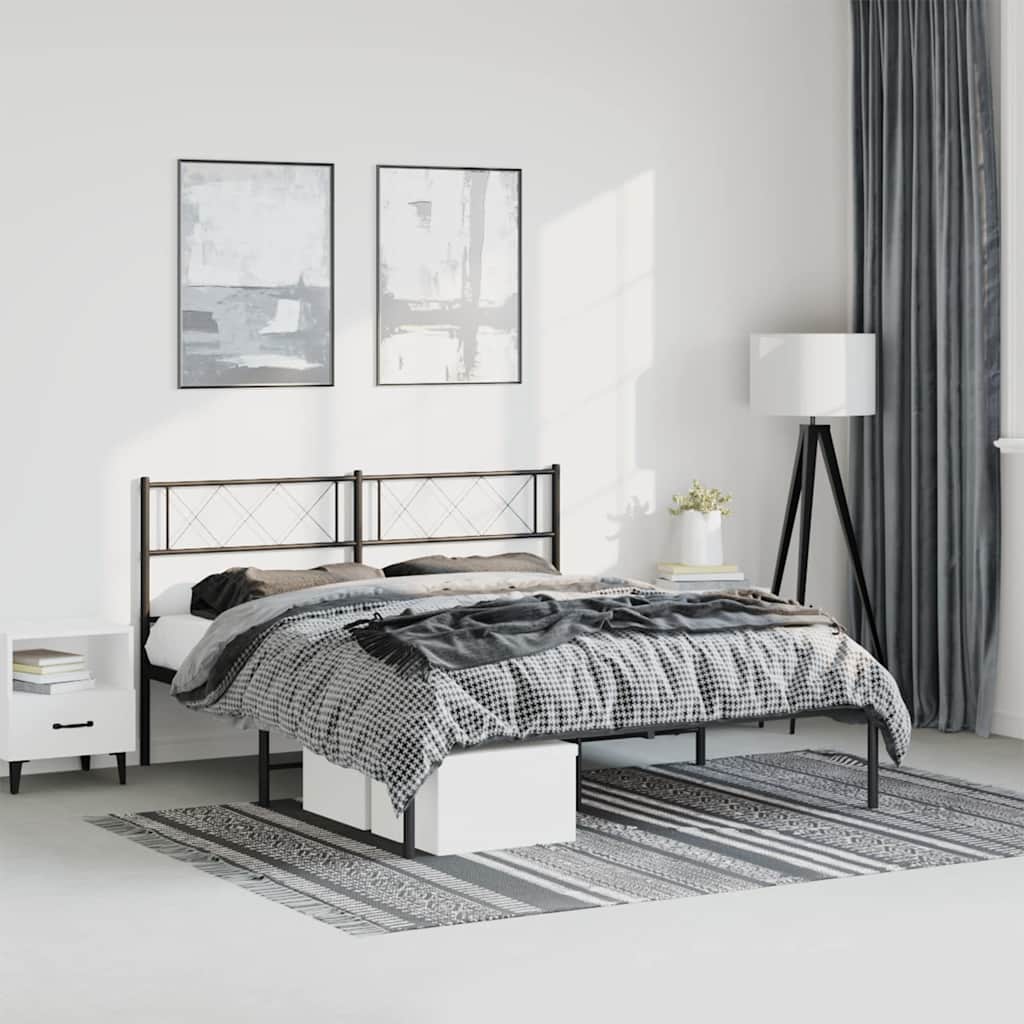 Metal Bed Frame without Mattress with Headboard Black 150 cm 200 cm