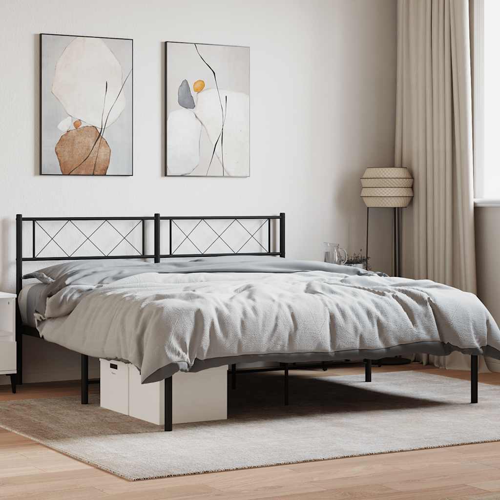 Metal Bed Frame without Mattress with Headboard Black 160 cm 200 cm