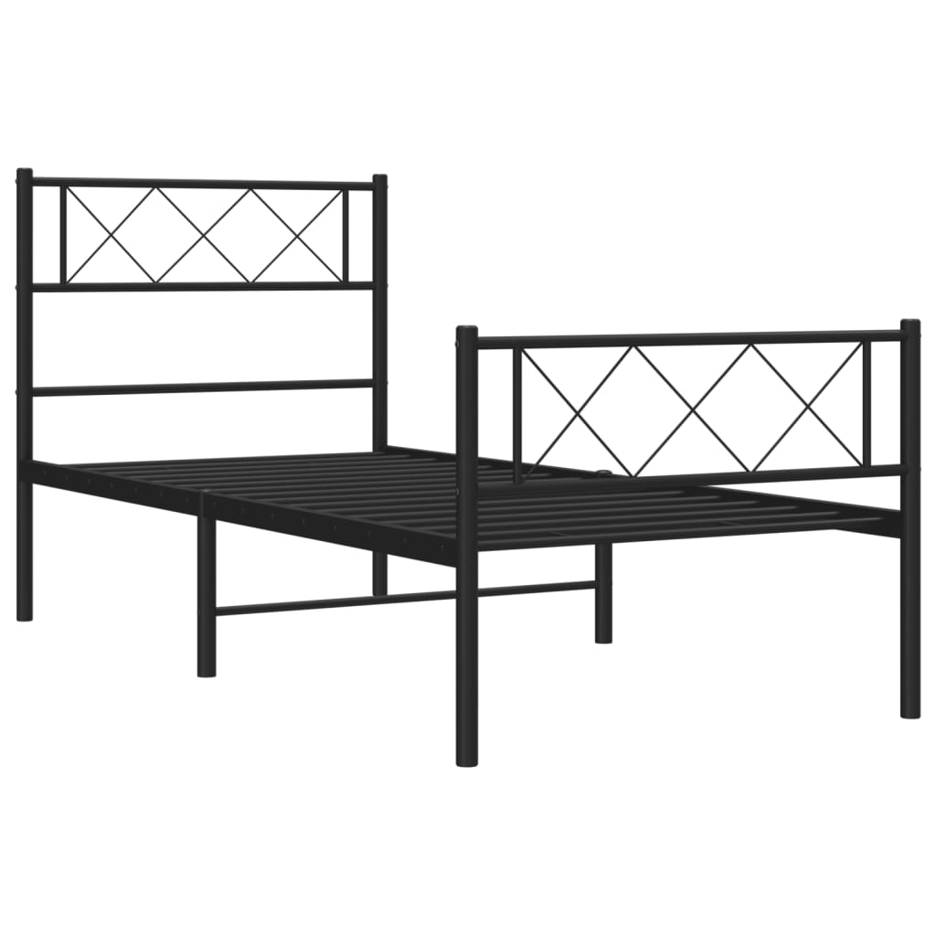 Metal Bed Frame without Mattress with Footboard with Headboard & Footboard Black 75 cm 190 cm