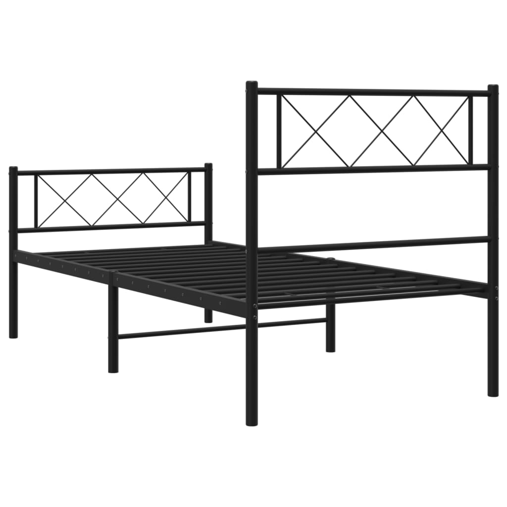 Metal Bed Frame without Mattress with Footboard with Headboard & Footboard Black 75 cm 190 cm
