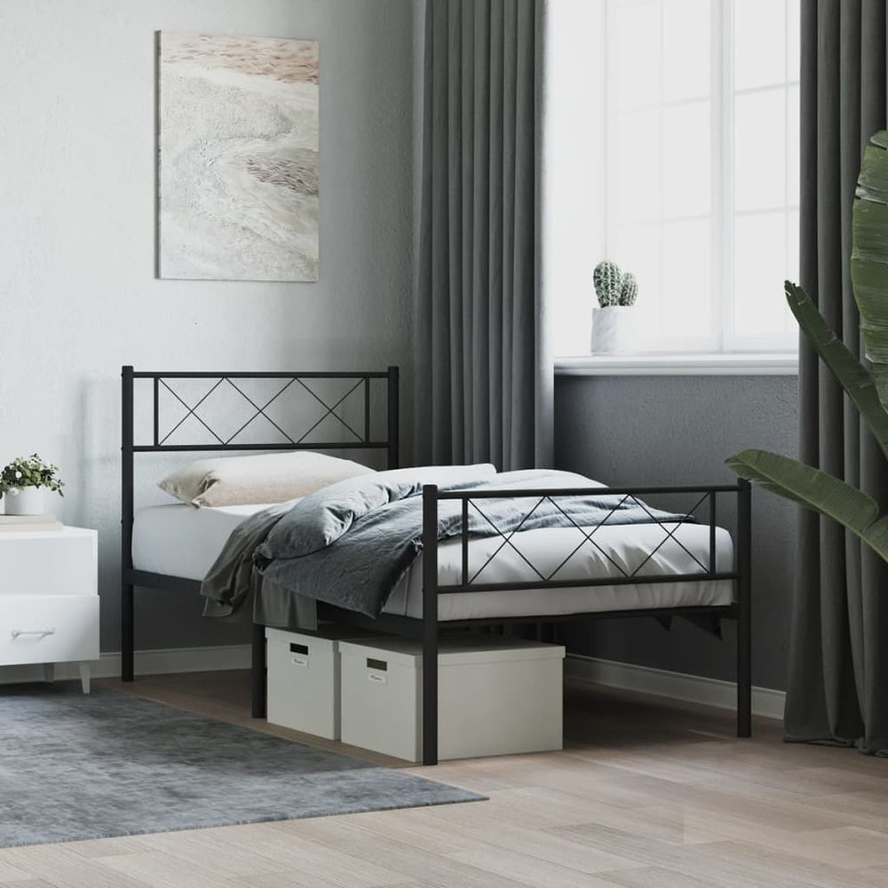 vidaXL Metal Bed Frame without Mattress with Footboard with Headboard & Footboard Black