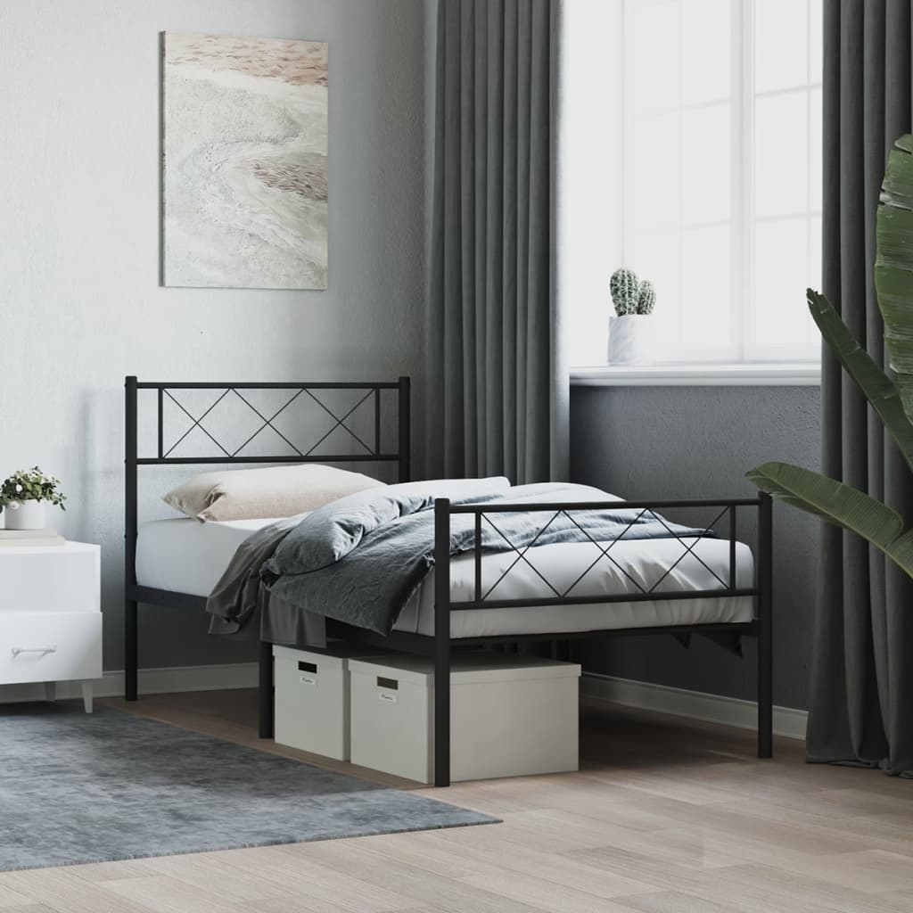 Metal Bed Frame without Mattress with Footboard with Headboard & Footboard Black 90 cm 200 cm