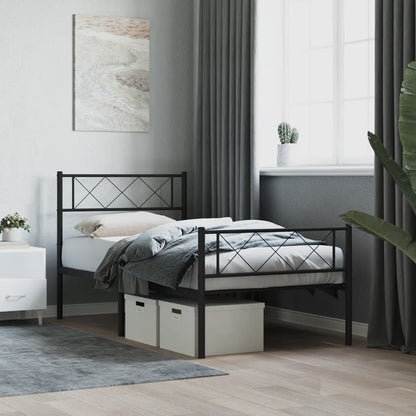 Metal Bed Frame without Mattress with Footboard with Headboard & Footboard Black 107 cm 203 cm