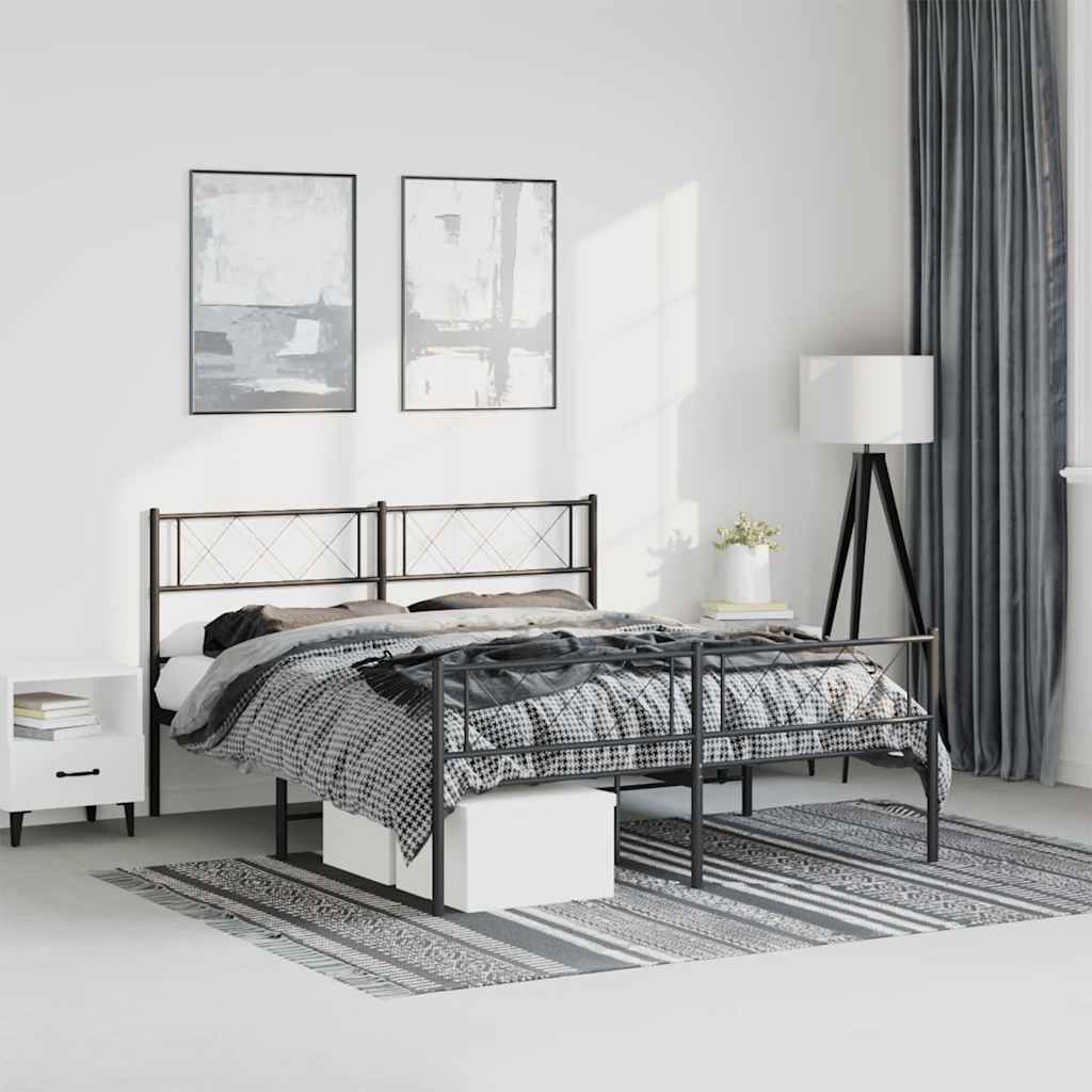 Metal Bed Frame without Mattress with Footboard with Headboard & Footboard Black 135 cm 190 cm