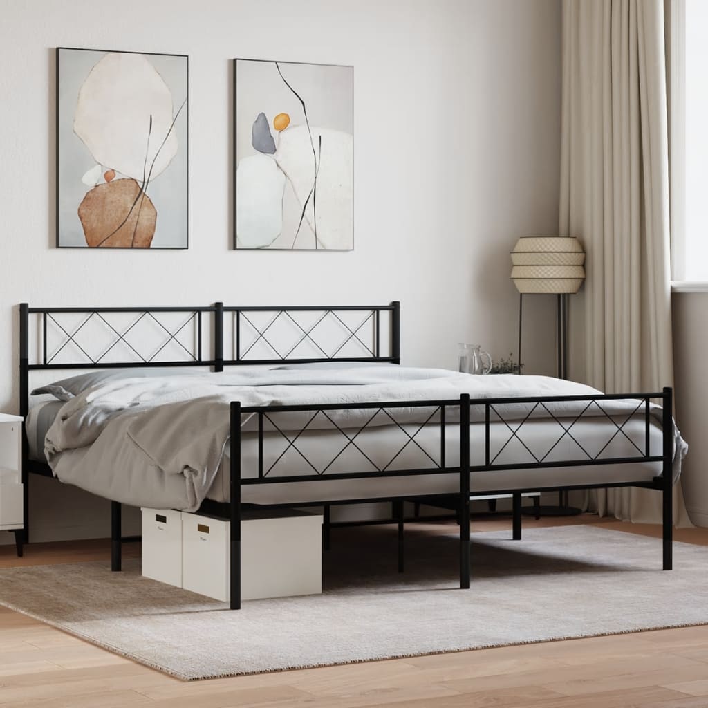 Metal Bed Frame without Mattress with Footboard with Headboard & Footboard Black 140 cm 190 cm