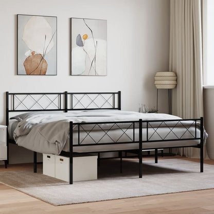Metal Bed Frame without Mattress with Footboard with Headboard & Footboard Black 140 cm 190 cm