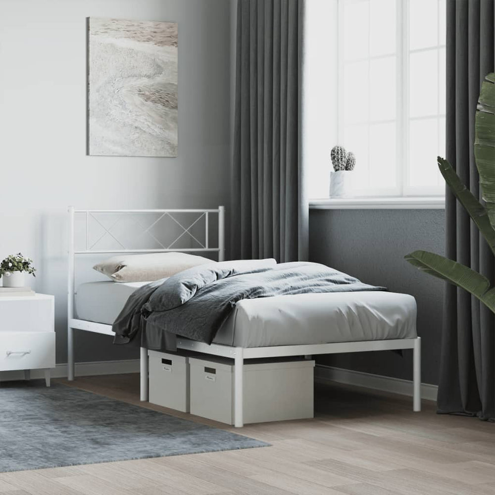 vidaXL Metal Bed Frame without Mattress with Headboard White