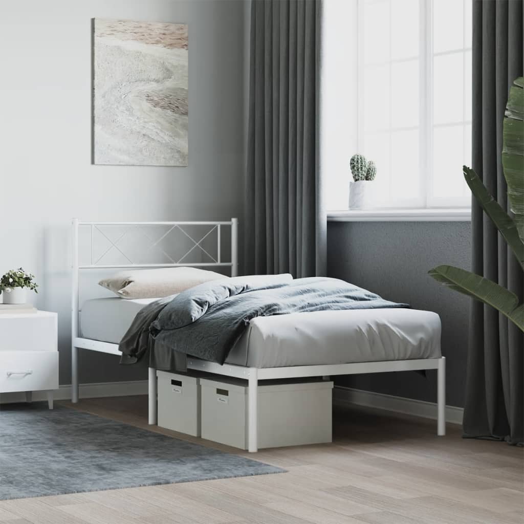 Metal Bed Frame without Mattress with Headboard White 90 cm 200 cm
