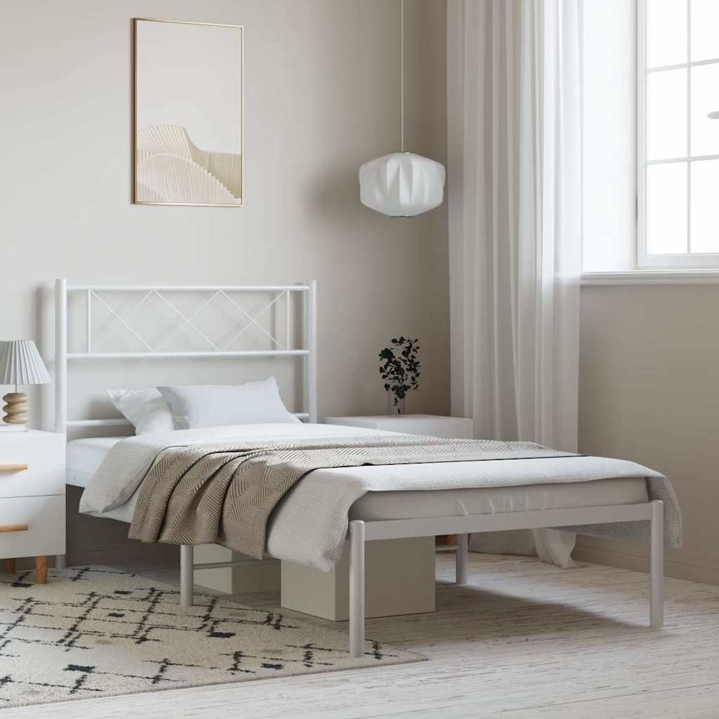 Metal Bed Frame without Mattress with Headboard White 100 cm 200 cm