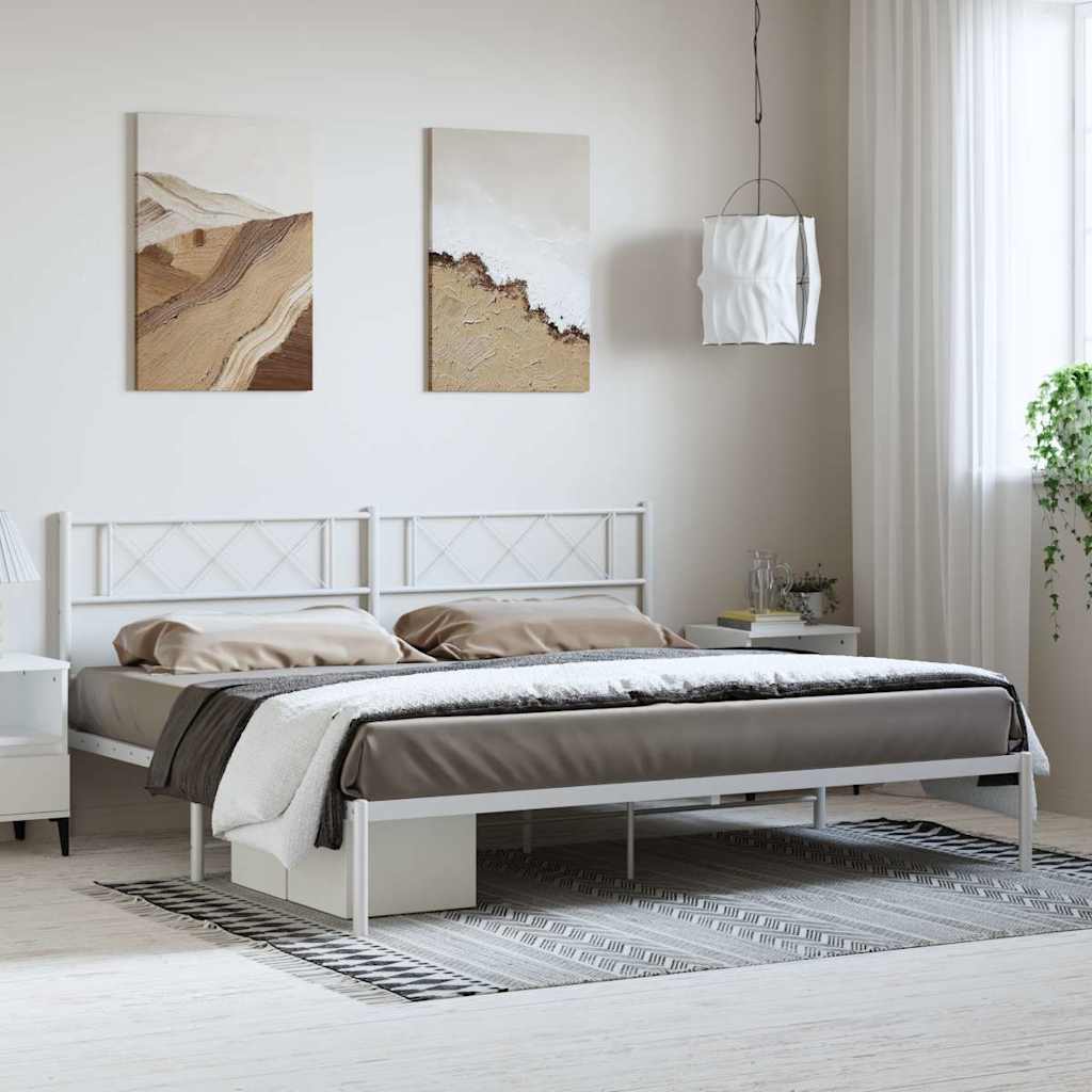 Metal Bed Frame without Mattress with Headboard White 183 cm 213 cm