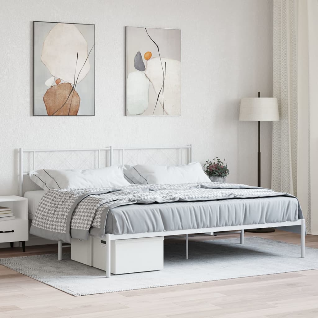 Metal Bed Frame without Mattress with Headboard White 200 cm 200 cm