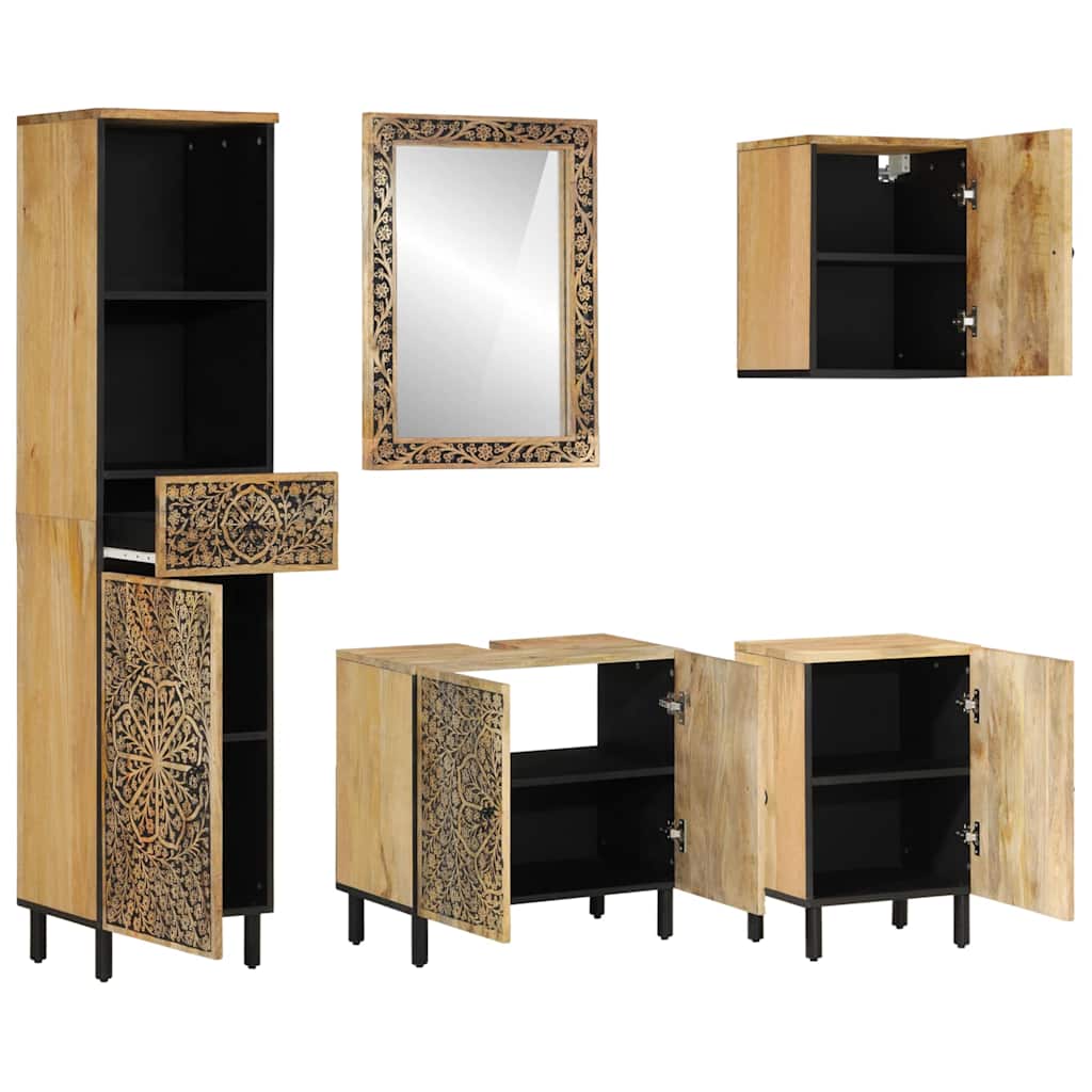 vidaXL 5 Piece Bathroom Furniture Set Solid Wood Mango 2