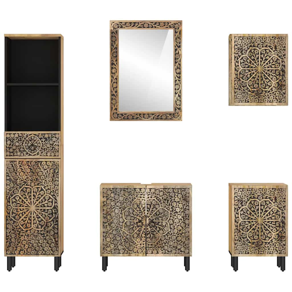 vidaXL 5 Piece Bathroom Furniture Set Solid Wood Mango 3