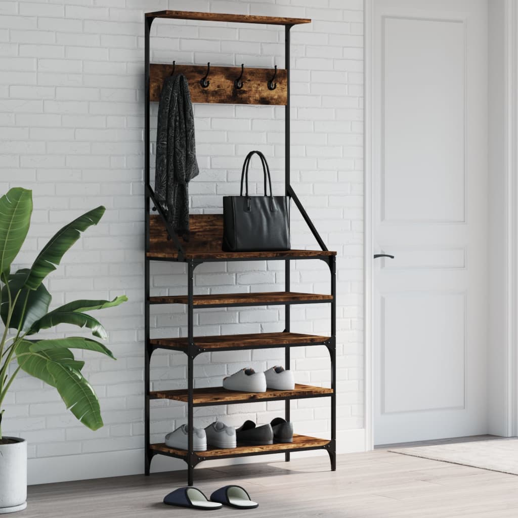 Clothes Rack with Shoe Storage Smoked oak 70 x 34 x 184 cm