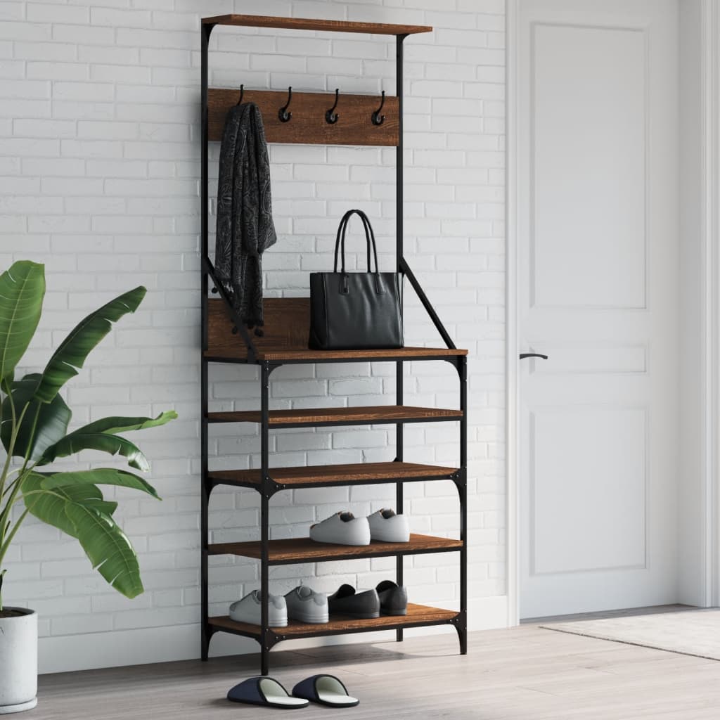 Clothes Rack with Shoe Storage Brown oak 70 x 34 x 184 cm