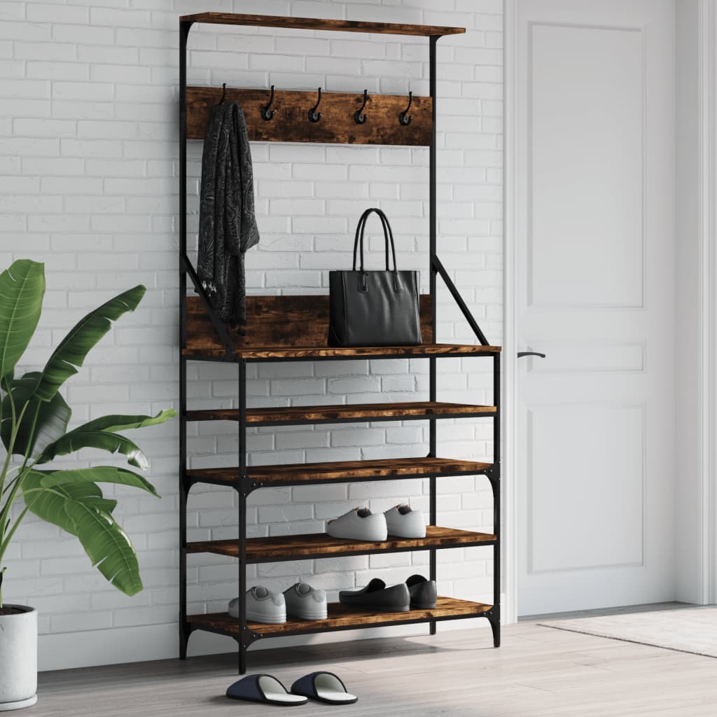 Clothes Rack with Shoe Storage Smoked oak 90 x 34 x 184 cm