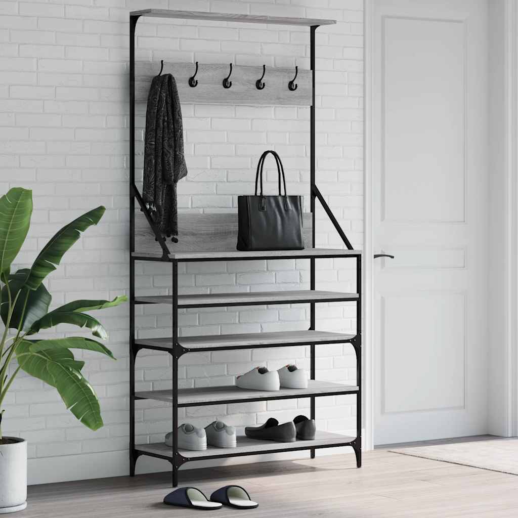 Clothes Rack with Shoe Storage Grey sonoma 90 x 34 x 184 cm