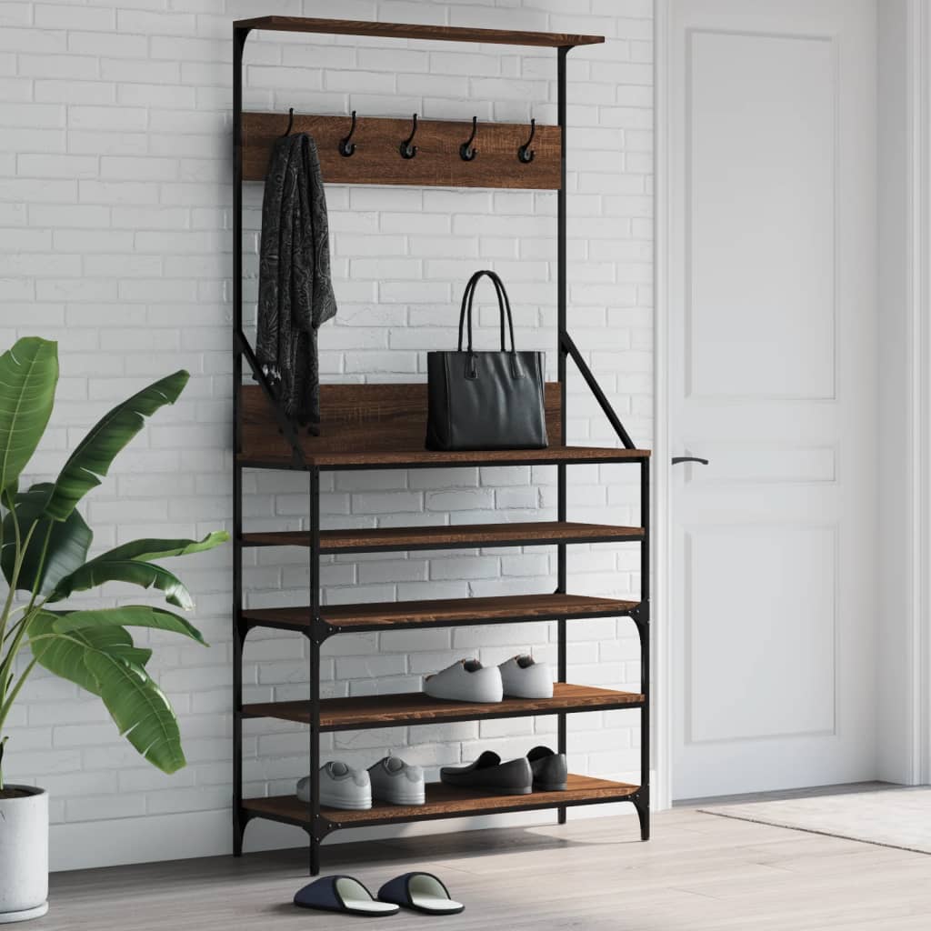 Clothes Rack with Shoe Storage Brown oak 90 x 34 x 184 cm