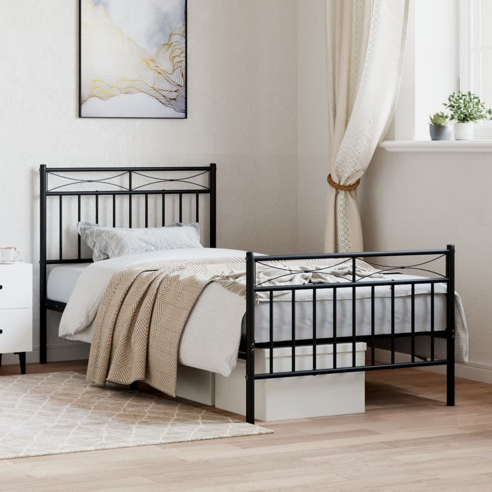 vidaXL Metal Bed Frame without Mattress with Footboard with Headboard & Footboard Black