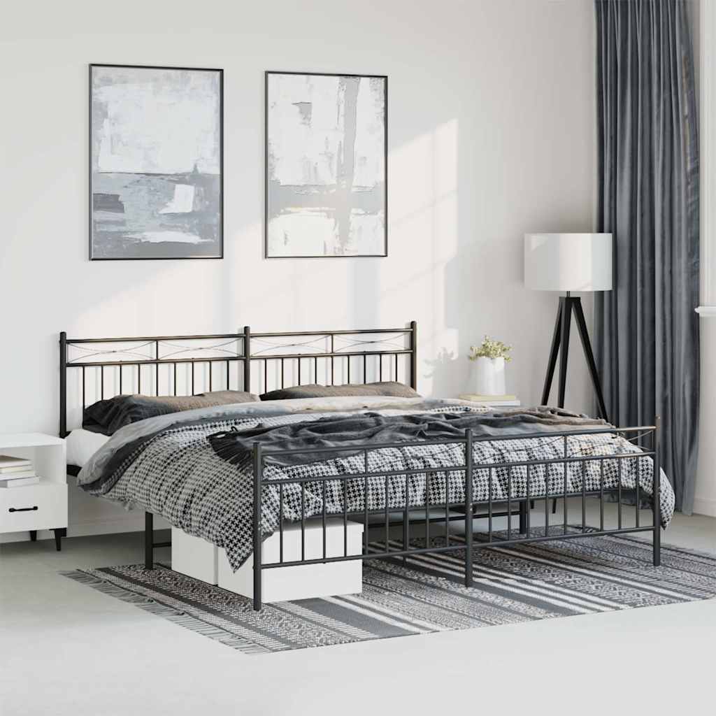 Metal Bed Frame without Mattress with Footboard with Headboard & Footboard Black 183 cm 213 cm