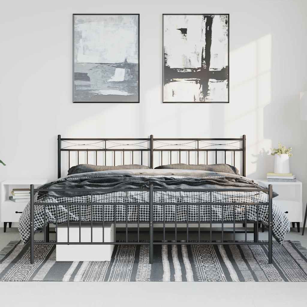 Metal Bed Frame without Mattress with Footboard with Headboard & Footboard Black 193 cm 203 cm