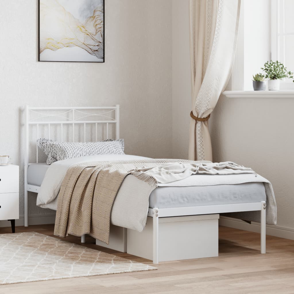 Metal Bed Frame without Mattress with Headboard White 75 cm 190 cm