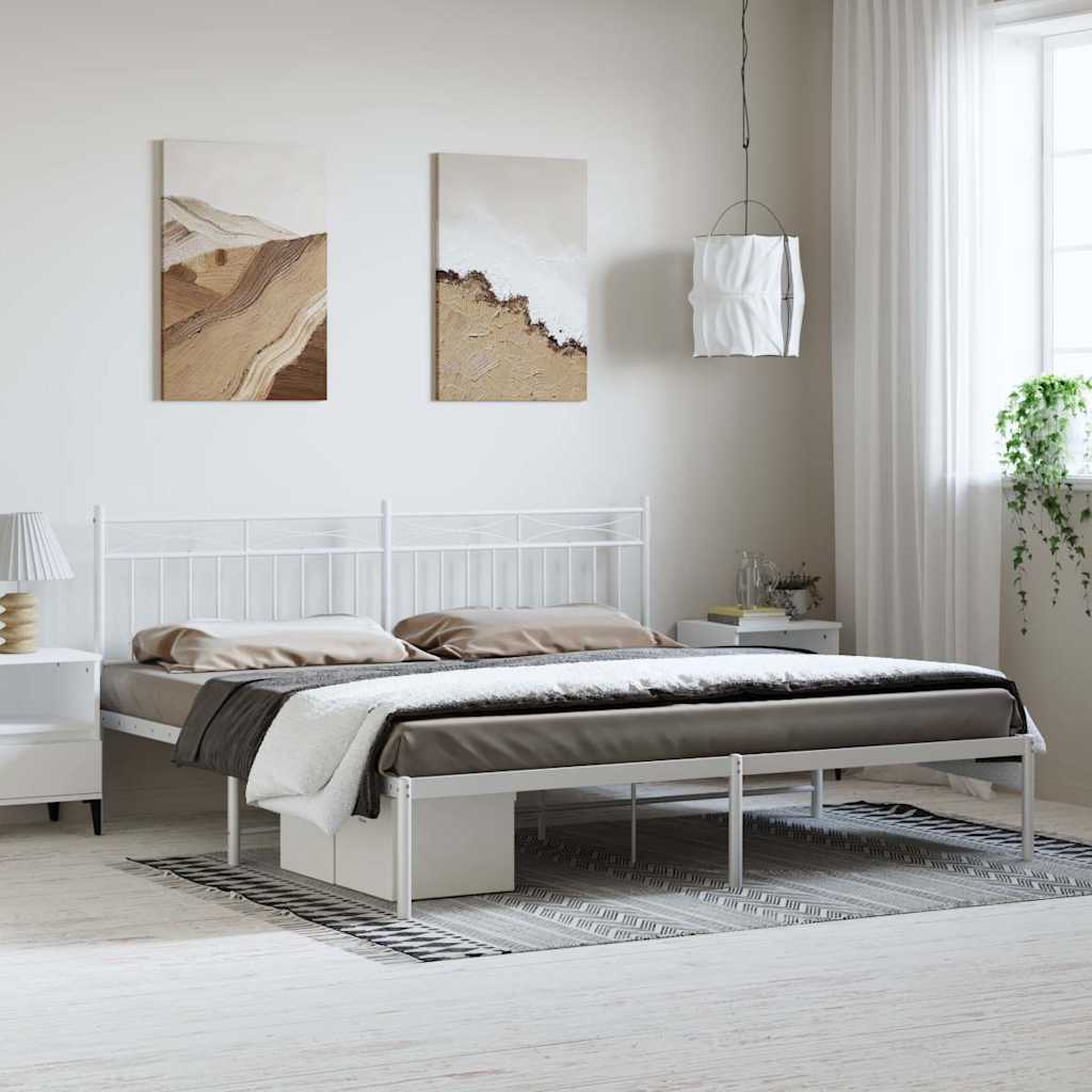 Metal Bed Frame without Mattress with Headboard White 183 cm 213 cm