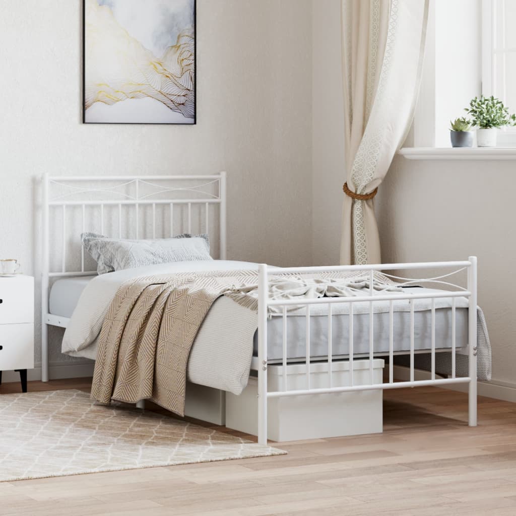 Metal Bed Frame without Mattress with Footboard with Headboard & Footboard White 90 cm 200 cm