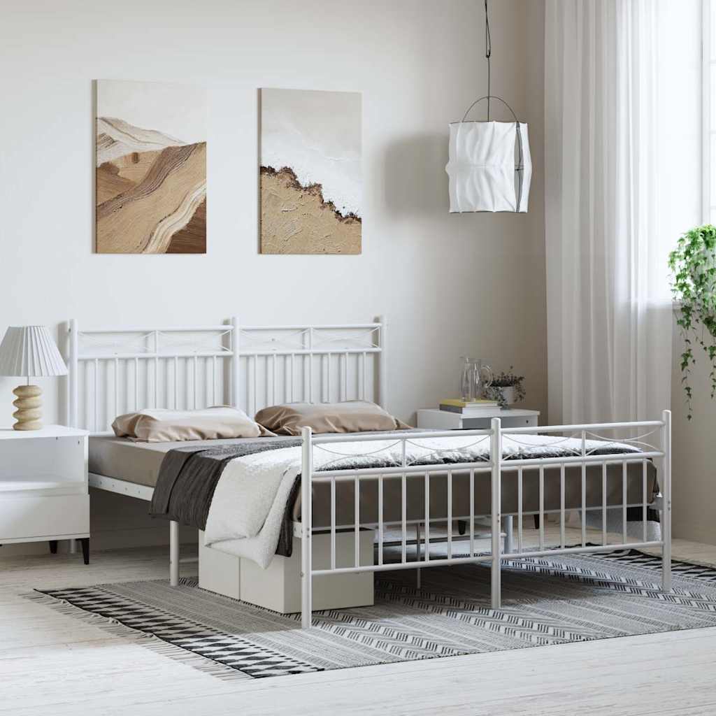 Metal Bed Frame without Mattress with Footboard with Headboard & Footboard White 150 cm 200 cm