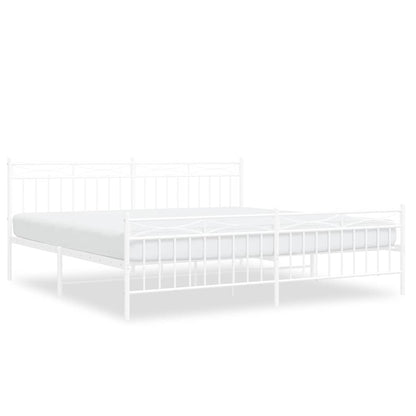 Metal Bed Frame without Mattress with Footboard with Headboard & Footboard White 193 cm 203 cm