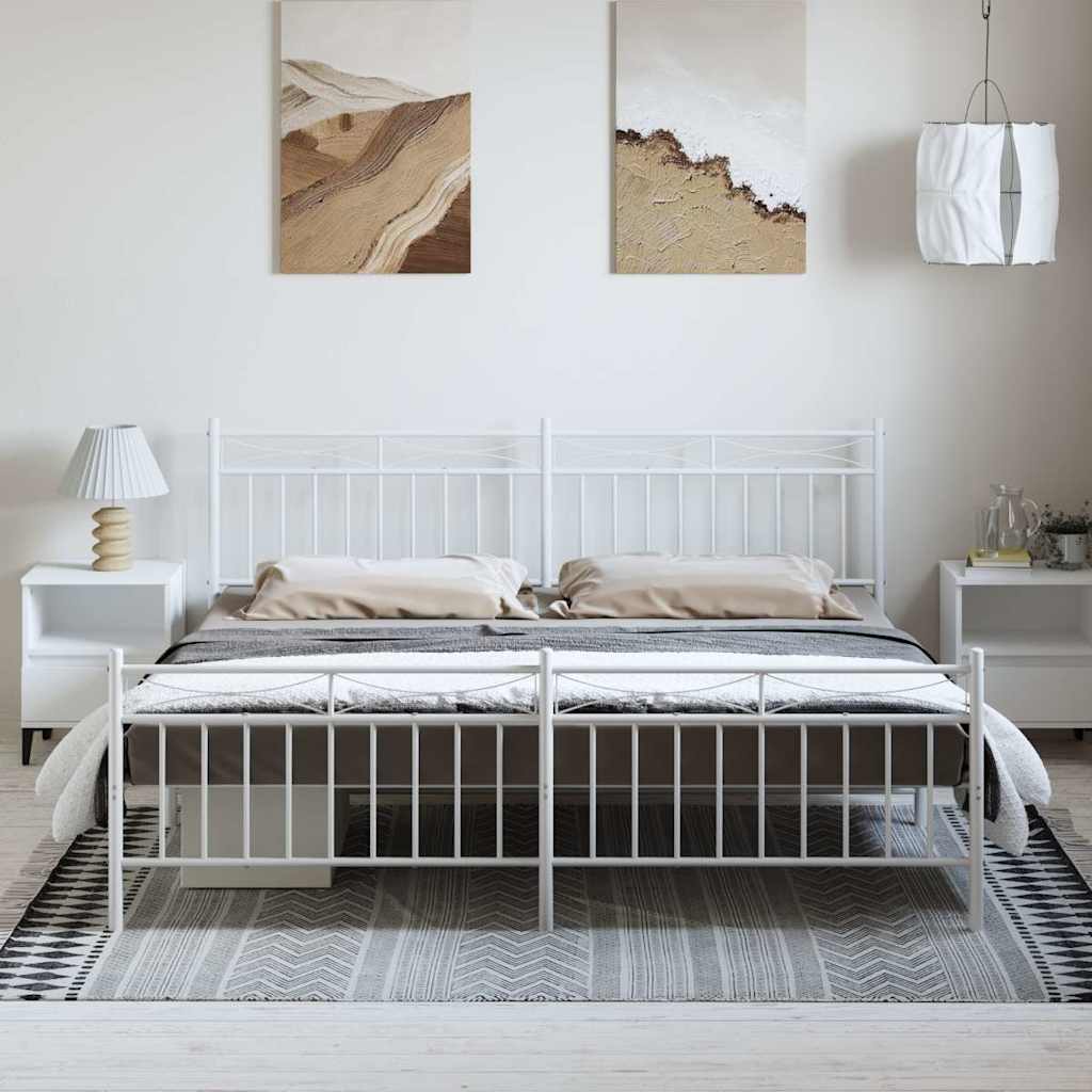 Metal Bed Frame without Mattress with Footboard with Headboard & Footboard White 193 cm 203 cm