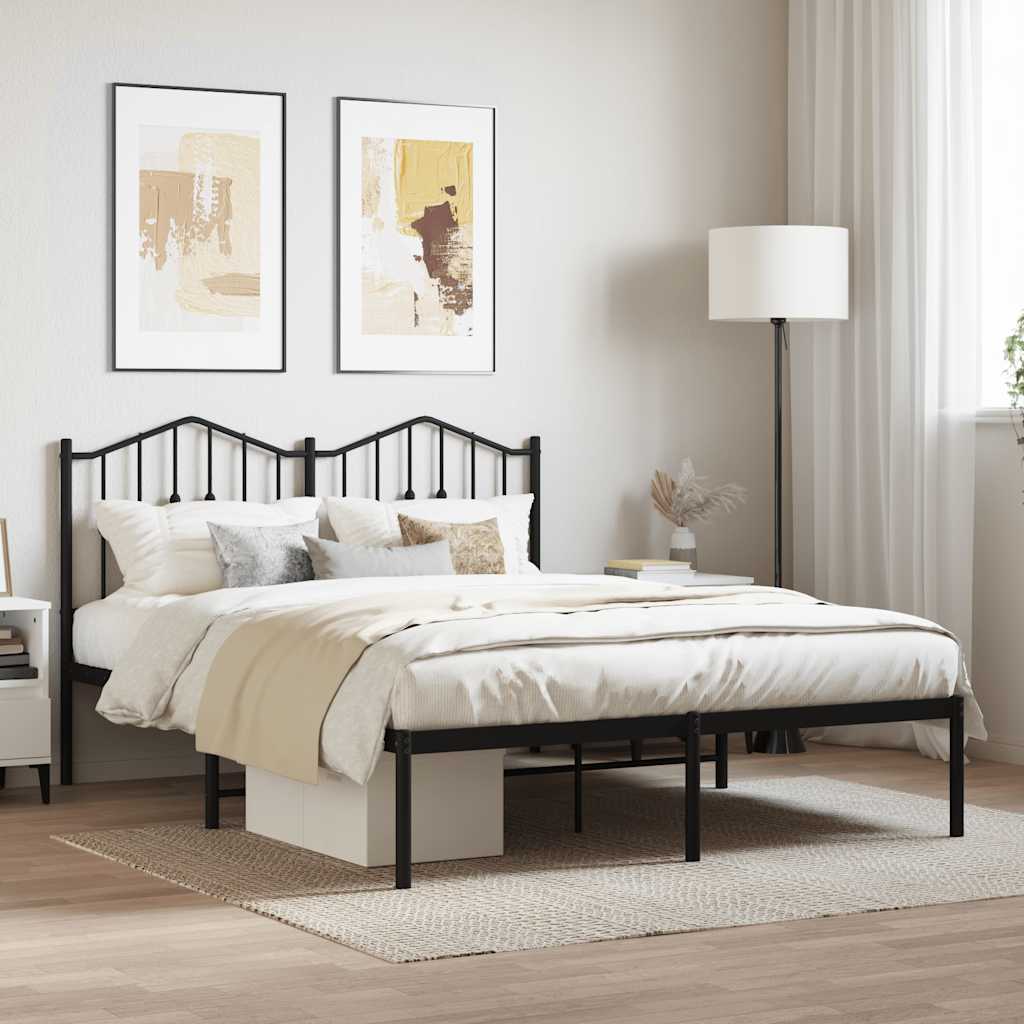 Metal Bed Frame without Mattress with Headboard Black 140 cm 190 cm