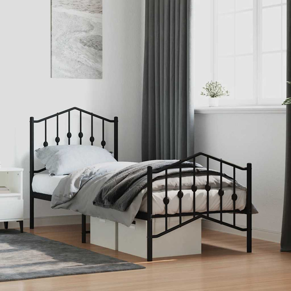 vidaXL Metal Bed Frame without Mattress with Footboard with Headboard & Footboard Black