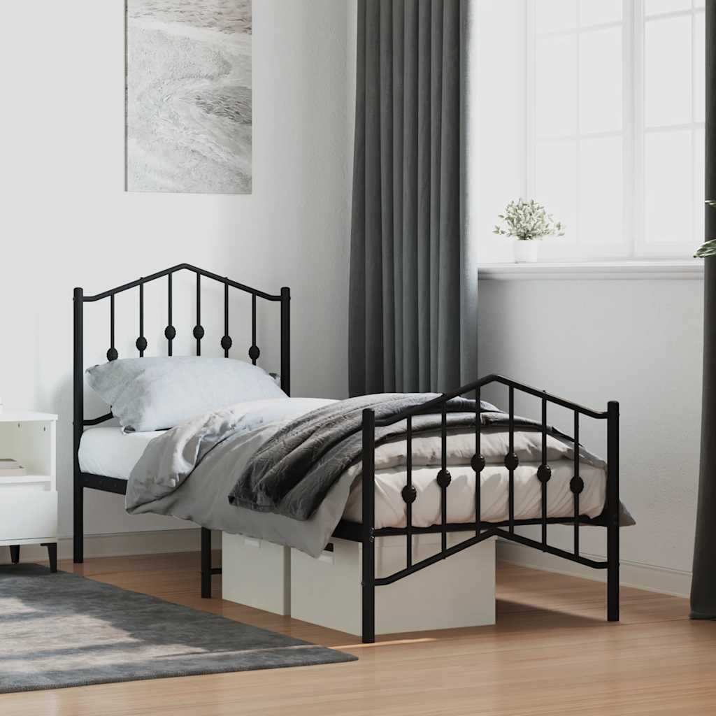 Metal Bed Frame without Mattress with Footboard with Headboard & Footboard Black 75 cm 190 cm