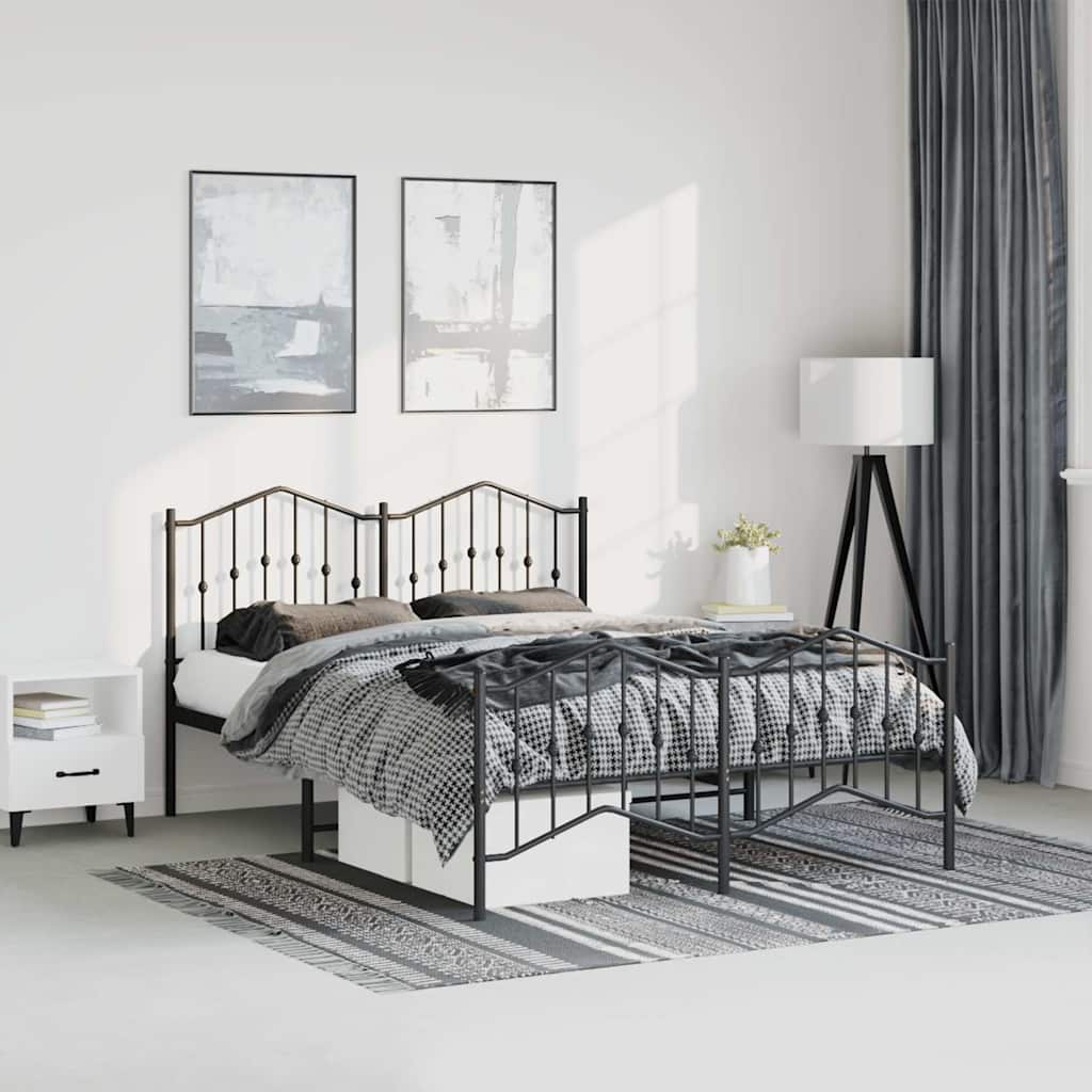 Metal Bed Frame without Mattress with Footboard with Headboard & Footboard Black 135 cm 190 cm