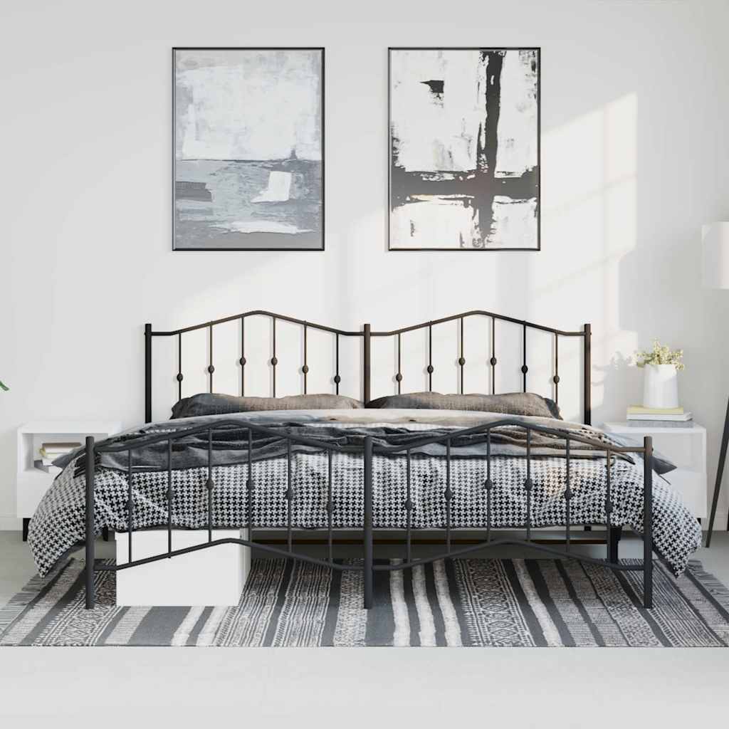 Metal Bed Frame without Mattress with Footboard with Headboard & Footboard Black 193 cm 203 cm
