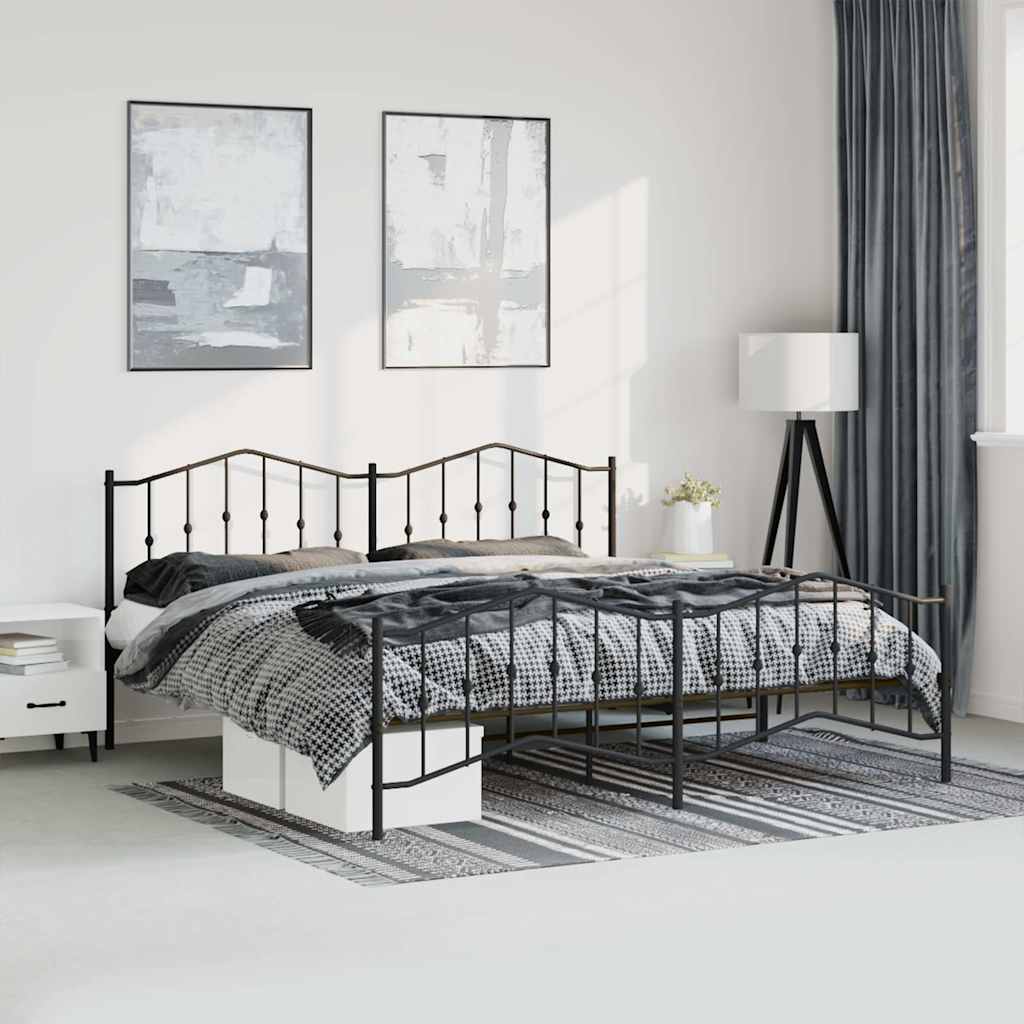 Metal Bed Frame without Mattress with Footboard with Headboard & Footboard Black 193 cm 203 cm