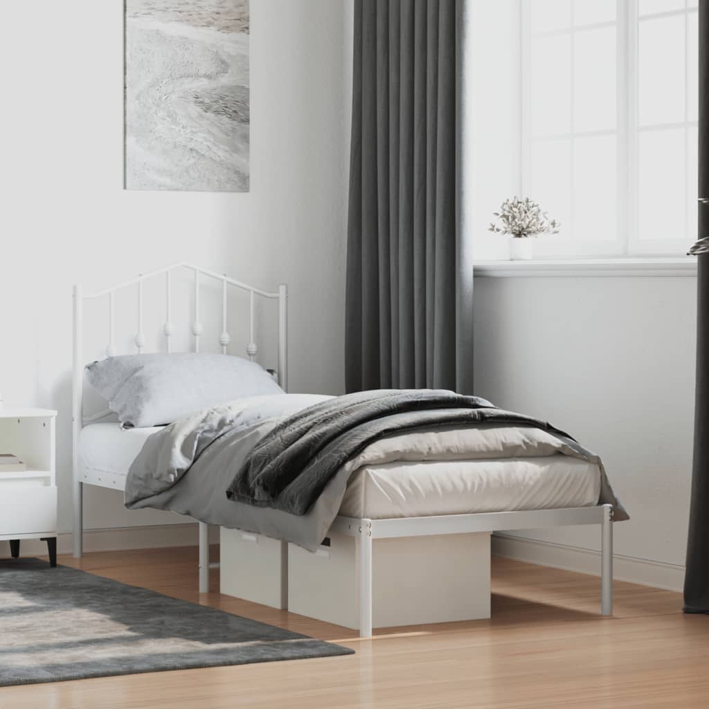 Metal Bed Frame without Mattress with Headboard White 75 cm 190 cm