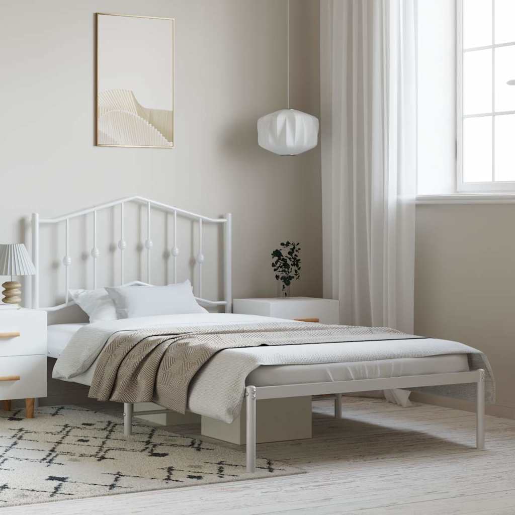 Metal Bed Frame without Mattress with Headboard White 100 cm 200 cm