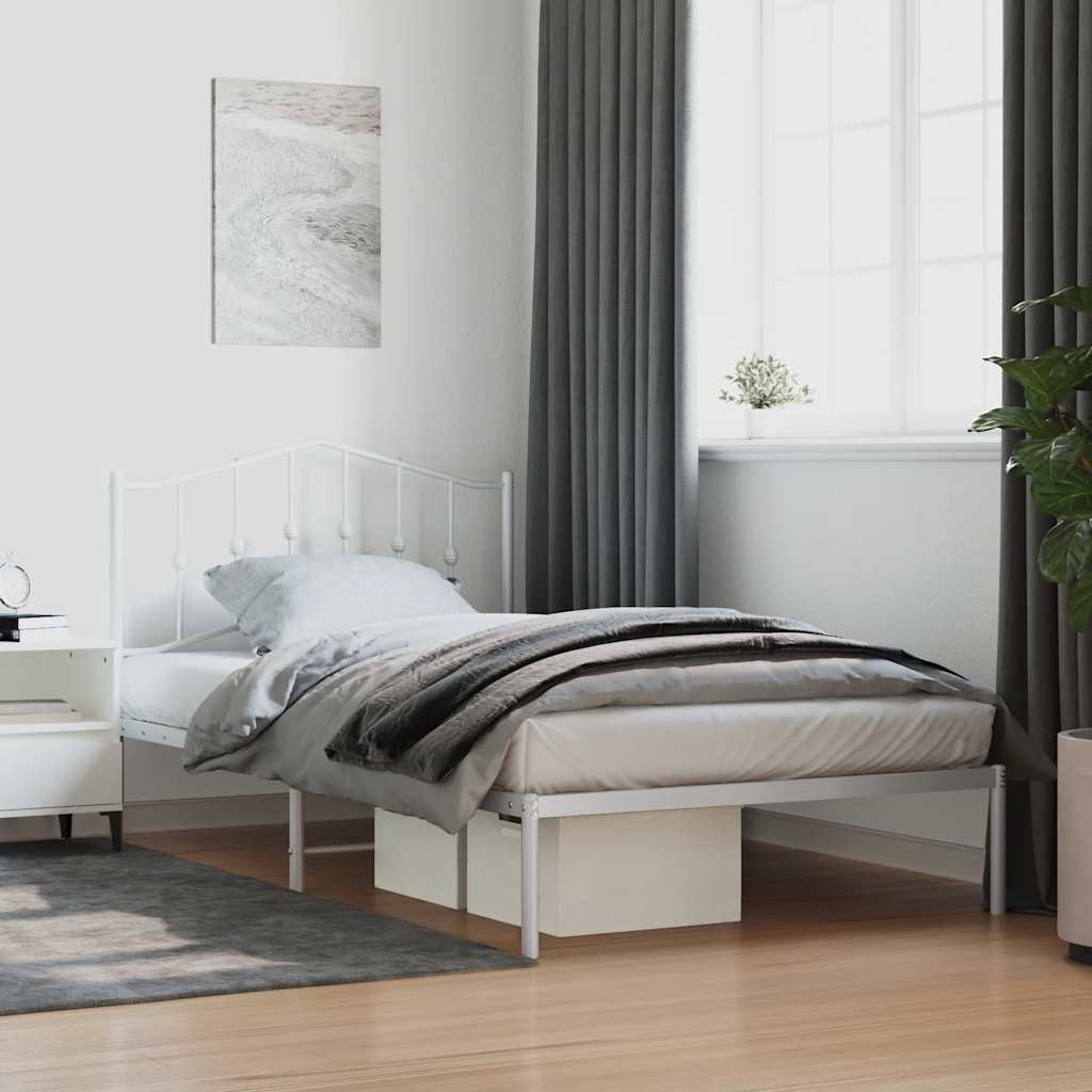 Metal Bed Frame without Mattress with Headboard White 107 cm 203 cm