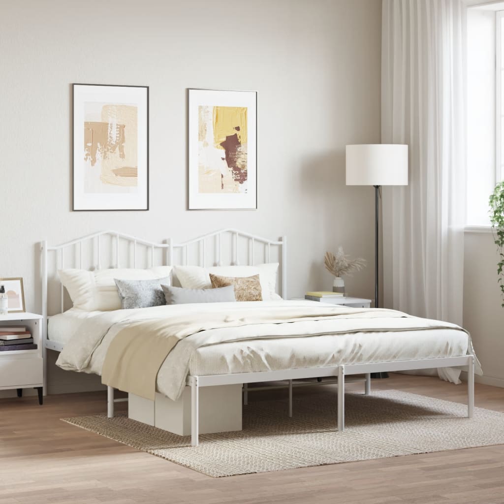 Metal Bed Frame without Mattress with Headboard White 160 cm 200 cm