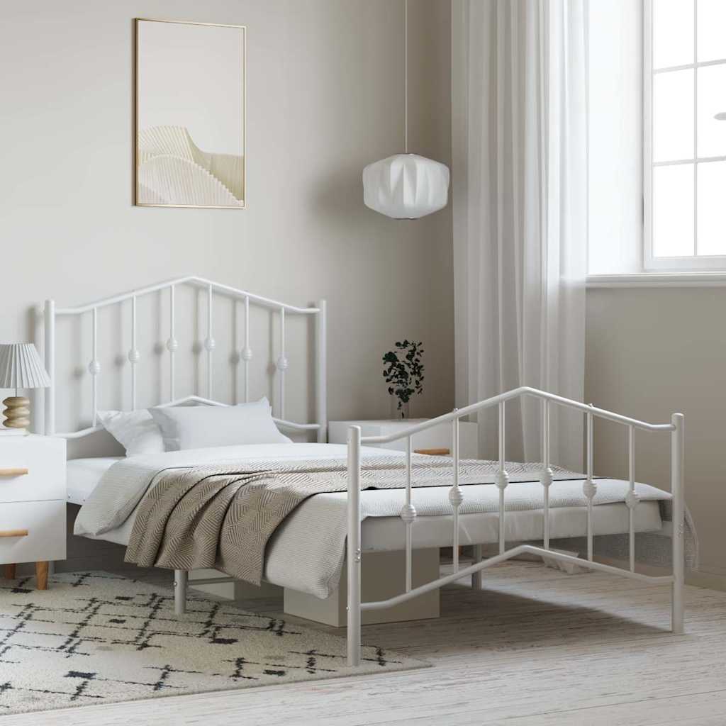 Metal Bed Frame without Mattress with Footboard with Headboard & Footboard White 100 cm 200 cm
